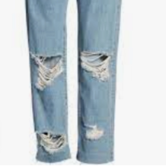 Current/Elliott Ripped Orig Straight Leg Jeans Cut Hem Blue Smoke - NWT Sz 28 - Picture 3 of 5